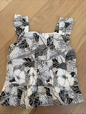 Janie and Jack Black & White Floral Button Front Ruffle Tank
